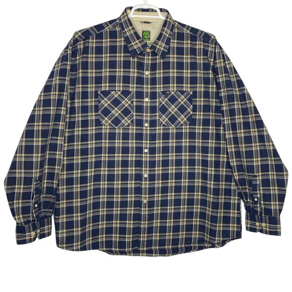 Timberland Men's Plaid Shirt Blue Beige Cotton Button Up Size XXL 2XL Country - Picture 2 of 11